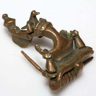 Extremely Rare Ancient Roman Military Bronze Trumpet Fibula Brooch With Bird And