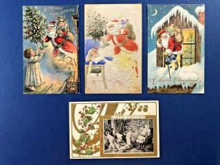 Set 4 Santa Christmas Antique Postcards.  Publ: Illustrated.  1 W Glitter.  W Value