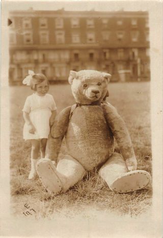 H28/ Interesting Rppc Postcard C1910 Pretty Girl With Huge Teddy Bear Toy 16