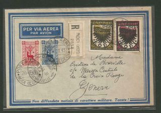 Rare 1943 Italian Island Of Rhodes Airmail Cover To Geneva Red Cross