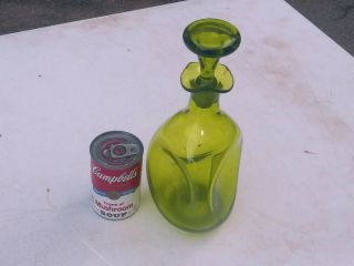 Mid - Century Modern Blenko " Pinched Dimple " Green Decanter W/rare Stopper
