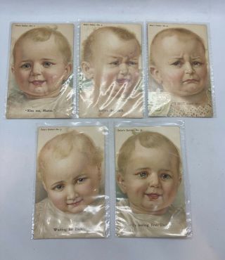 5 Antique Baby Postcards,  German American Novelty Art Series,  Baby 