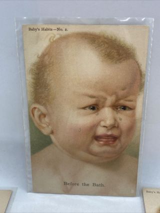 5 Antique Baby Postcards,  German American Novelty Art Series,  Baby ' s Habits 3
