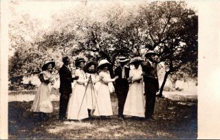 Couples Taking Pictures With A Camera On A Tripod,  Early Real Photo Postcard