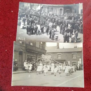 Heanor Derbyshire Social History Postcards X 2 Street Procession & Crowds C1910