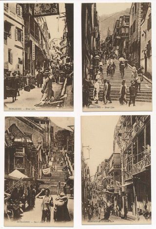 China Postcard - - 4 Views Of Hong Kong Street Life 1918