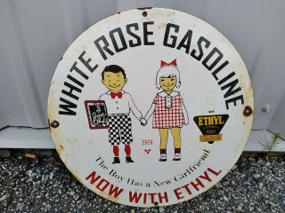 Vintage White Rose Gasoline Porcelain Sign (rare) 1929