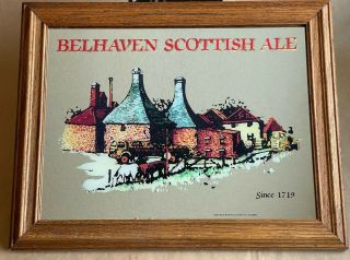 ✅vintage Belhaven Scottish Ale Beer Mirror Bar Sign Wood Frame Man Cave Rare