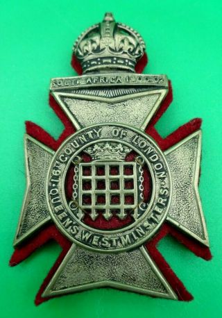 Rare Boer War Cap Badge - Queens Westminster 16th Battalion South Africa 1900 - 02