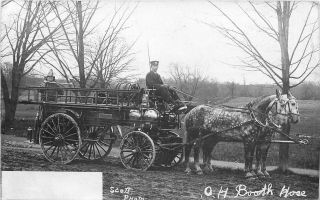 Poughkeepsie Ny O.  H.  Booth Fire Hose Horse - Drawn Wagon Photo Postcard