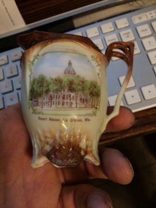 3.  75” Porcelain Cup Court House Real Photo La Crosse Wis Wi 1910’s