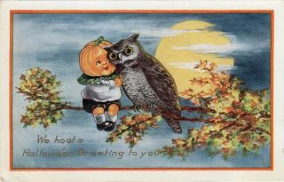 Halloween Postcard,  Published By Whitney,  Pumpkin Children Leaf Collars Series