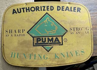 Rare Vintage Puma Hunting Knives Authorized Dealer Brass Sign