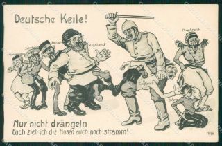 Wwi Ww1 German Propaganda War Humor Anti Russian British Serbia Postcard Xf3555