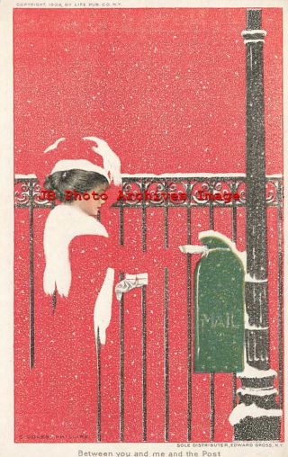 Coles Phillips,  Life Publishing 1909,  Fade Away,  Woman Mailing Card