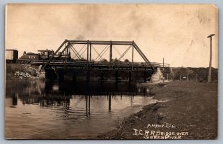 C1910s Icrr Railroad Bridge On Green River,  Amboy,  Illinois Rppc Photo Postcard