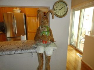 Large Easter Bunny Rabbit Plush Shelf Sitter Bendable Ears,  28 " Rare