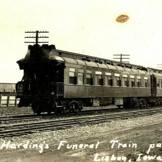 1923 Lisbon,  Iowa President Warren Harding Funeral Train Real Photo Rppc Ia A2