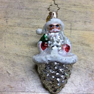 Radko Silver Cone Curls Christmas Ornament Santa And Silver Pine Cone Rare