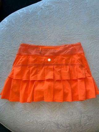 Lululemon Pace Setter Skirt In Rare.  Bright Highlighter Orange.  Size 4 Euc