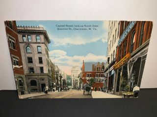 Charleston West Virginia Capitol Street From Quarrier Street 1917 Postcard