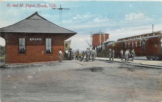 H60/ Brush Colorado Postcard C1910 B & M Railroad Depot Station 17