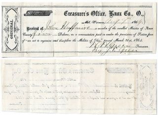 Rare - Civil War 1864 $4 Militia Commutation – Knox County,  Ohio