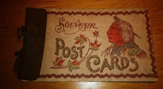 Early Antique Post Card Album Hand Colored Native With Maple Leaf Accents