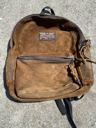 Vintage Jansport Suede Leather Adventure Backpack Rare Mid 90’s Book Bag