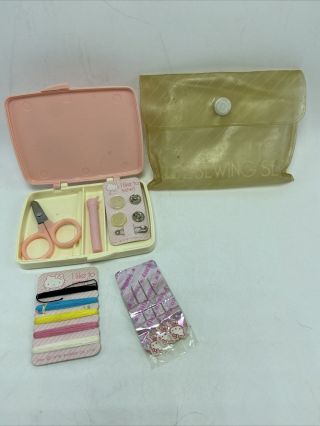 1976 Sanrio Co.  Hello Kitty Pink Sewing Set Kit With Case Rare Vintage