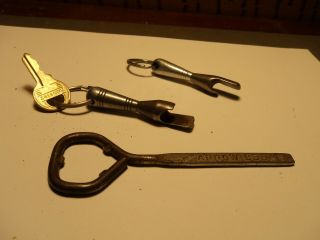 2 Vtg Rare Bottle Opener Pin Torpedo Bowling Pin Key Chain 2.  5 " Long,  Arrowbeer