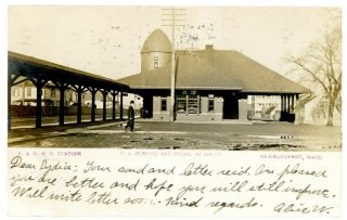 Newburyport Mass Ma - Boston & Main Railroad Station - Rppc Postcard B&m