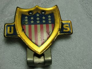 Rare Vintage Wwii Us Flag Shield License Plate Toppers Clip