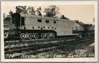 Ft.  Eustis Va 14 Inch Naval Gun Railway Car Antique Real Photo Postcard Rppc