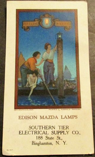 Edison Mazda Lamps Maxfield Parrish Venetian Lamplighter Postcard