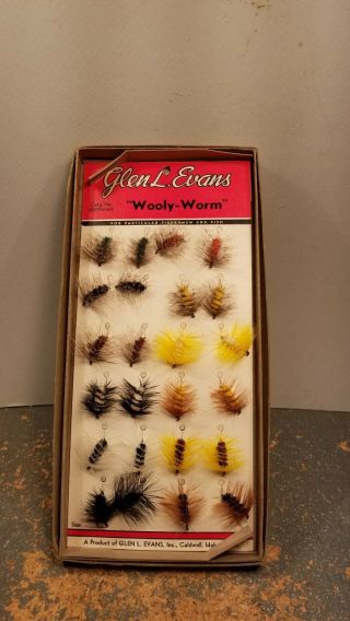 Very Rare Vintage Glen L Evans Fishing Lure Store Display Card,  Wooly - Worm Flies