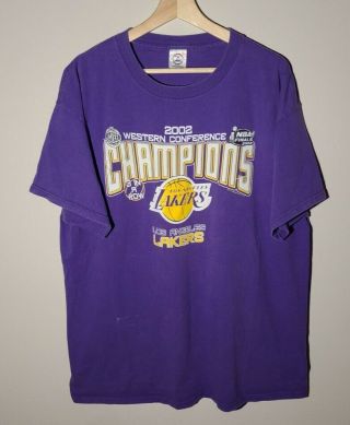 Vintage Nba Los Angeles Lakers Basketball Purple Tshirt Rare Champions Size Xl