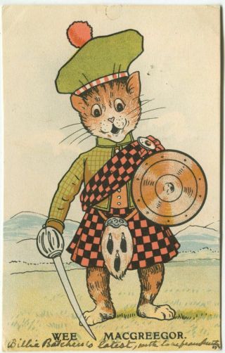 Wee Macgreegor,  Scottish,  Kilt,  Unsigned Louis Wain? - Cat Comic Postcard