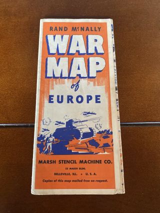 Rare Rand Mcnally War Map Of Europe Made By Marsh Stencil Machine Co 1939?