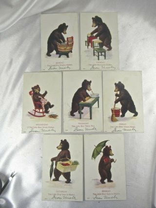 Set Of 7 Busy Bears Series 79 Days Of The Week Postcards Ullman Signed Wall
