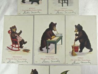 SET OF 7 BUSY BEARS SERIES 79 DAYS OF THE WEEK POSTCARDS ULLMAN SIGNED WALL 2