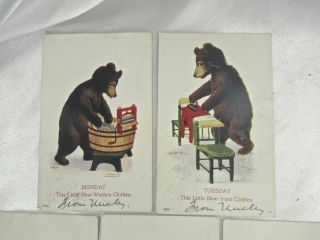 SET OF 7 BUSY BEARS SERIES 79 DAYS OF THE WEEK POSTCARDS ULLMAN SIGNED WALL 3
