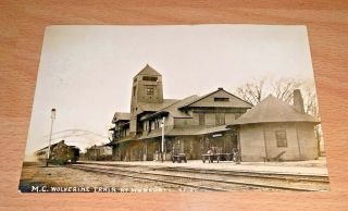 1909 Marshall Michigan Rppc - M.  C.  Wolverine Train At Station