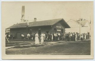 1914 Rppc Postcard Depot Paw Paw Train Railroad Lee County Illinois
