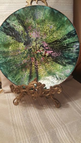 Rare Signed Vintage Abstract Enamel On Copper 9.  25 " Art Plate