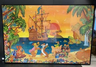 Vintage Framed Whimsical Disney Print Art Peter Pan Dumbo Treasure Island Rare