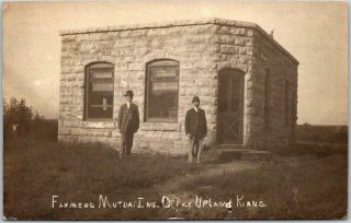 1909 Upland,  Kansas Rppc Real Photo Postcard " Farmers Mutual Insurance Office "