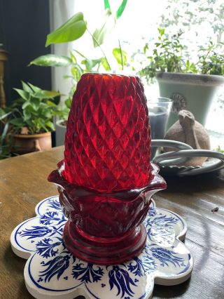 Vintage Crescent/brooke/confederate Glass Red Pineapple Fairy Lamp Rare