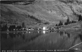 H74/ Troutville Colorado Rppc Postcard C1950s Woods Lake Resort Night 57