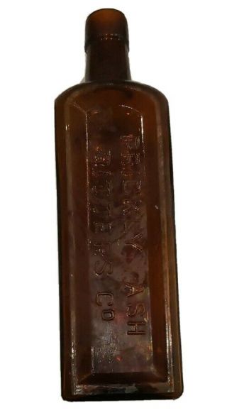 Rare Antique Large " Prickly Ash Bitters " Bottle Clear Brown/amber Glass Square